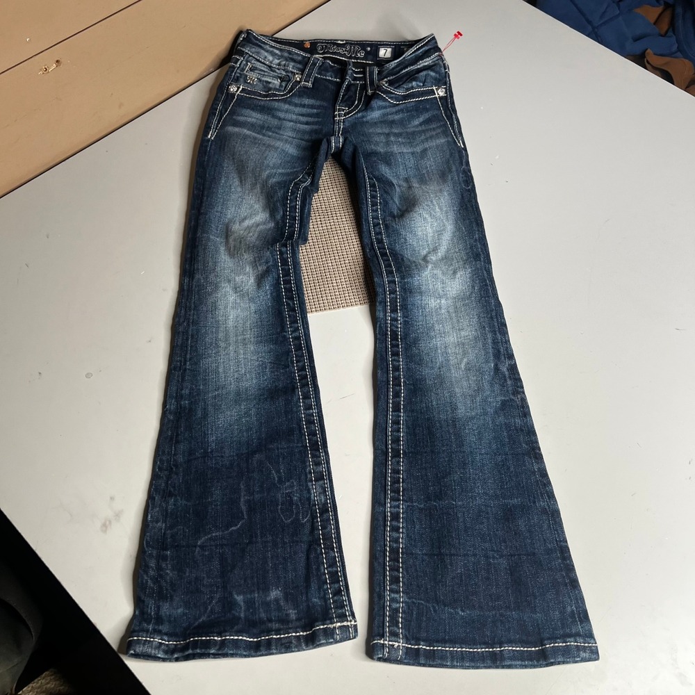 Miss Me Girls Dark Wash Bootcut Jeans Embellished Flap Pocket JK5460B Size 7